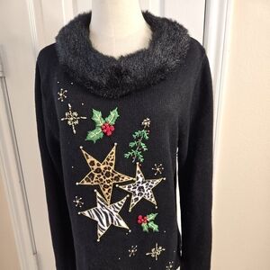 Beautiful Vintage Kickit Christmas Sweater By Maurice Sasson Sz L